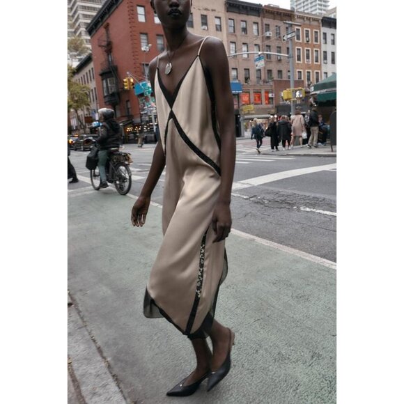 ZARA ASYMMETRIC SATIN EFFECT MIDI DRESS - Picture 1 of 9